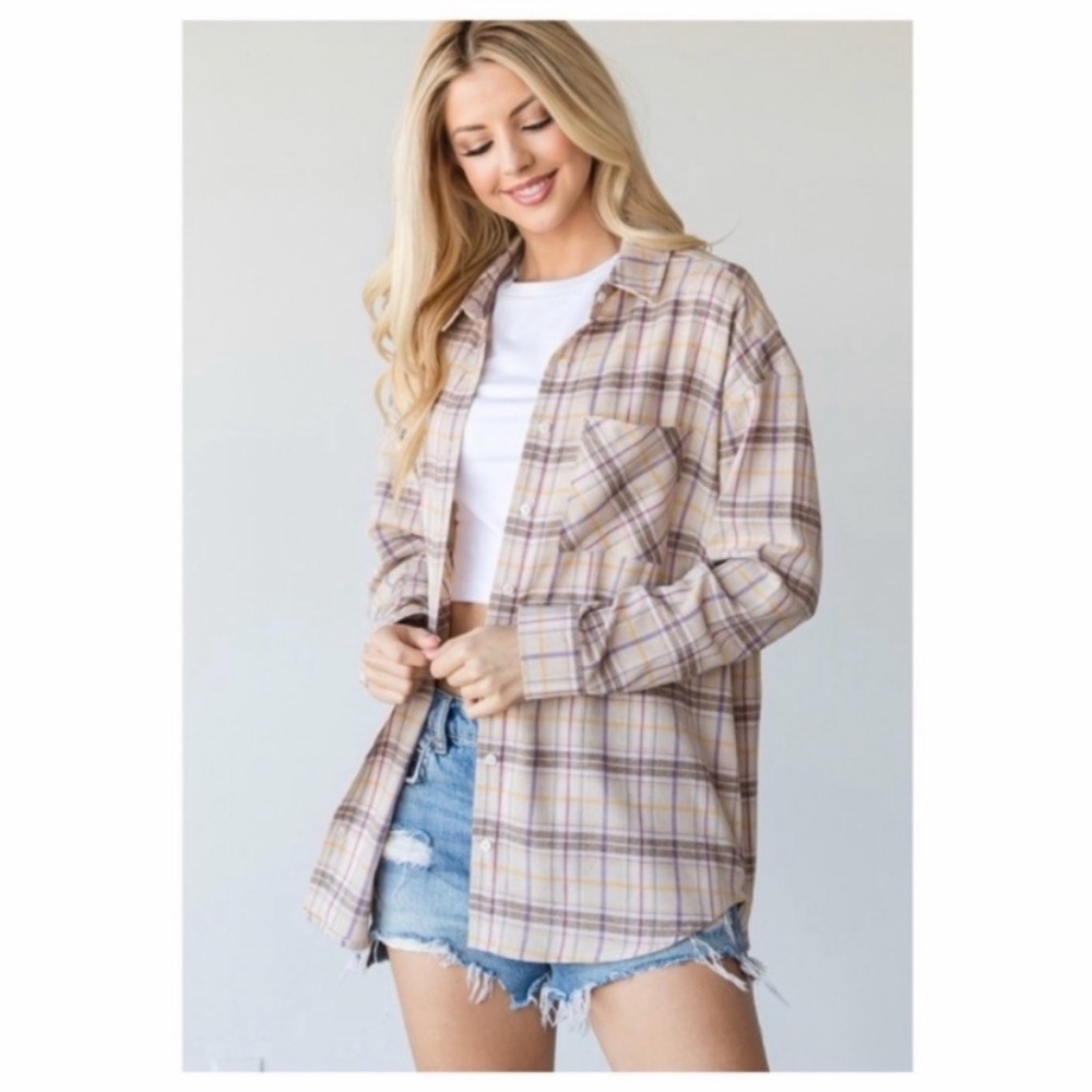 WomenPlaid Button-Up Flannel Shirt Size Small NWT